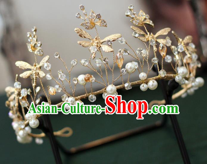 Handmade Baroque Princess Golden Dragonfly Royal Crown Children Hair Clasp Hair Accessories for Kids