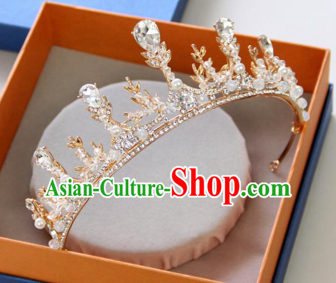 Handmade Baroque Princess Crystal Golden Royal Crown Children Hair Clasp Hair Accessories for Kids