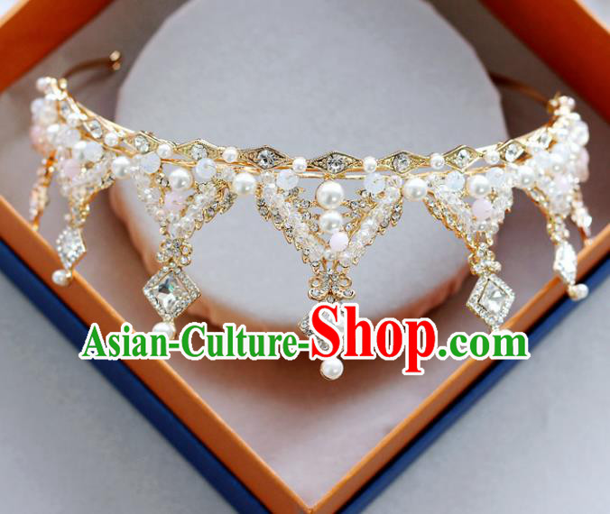 Handmade Baroque Princess Crystal Beads Royal Crown Children Hair Clasp Hair Accessories for Kids