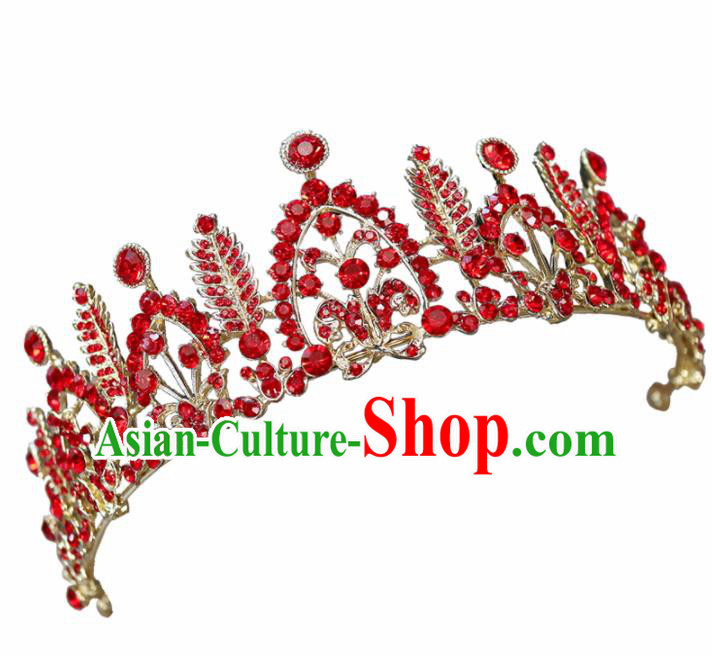 Handmade Baroque Princess Red Crystal Royal Crown Children Hair Accessories for Kids