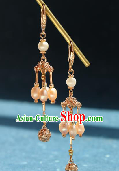 Traditional Chinese Handmade Pearls Tassel Earrings Hanfu Ear Accessories for Women