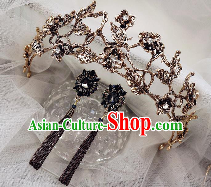 Handmade Baroque Princess Golden Leaf Royal Crown Children Hair Accessories for Kids