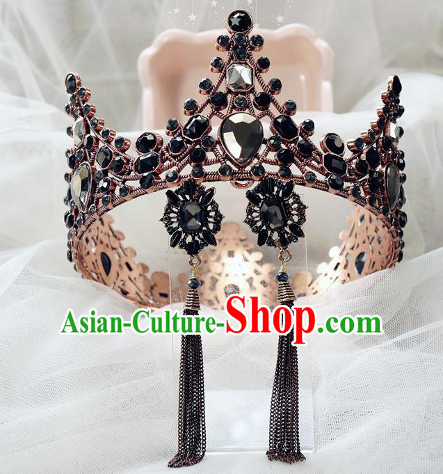 Handmade Baroque Princess Black Stone Royal Crown Children Hair Accessories for Kids