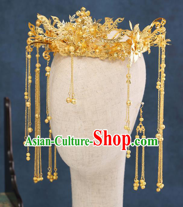 Traditional Chinese Wedding Tassel Phoenix Coronet Handmade Ancient Bride Hairpins Hair Accessories Complete Set