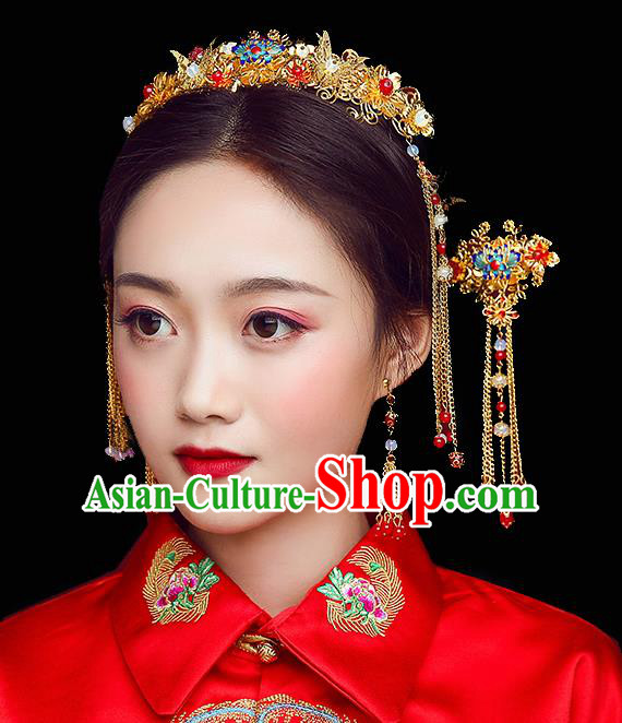 Traditional Chinese Wedding Handmade Butterfly Hair Comb Ancient Bride Hairpins Hair Accessories Complete Set