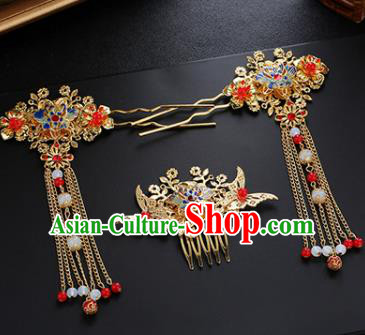Traditional Chinese Wedding Handmade Butterfly Hair Comb Ancient Bride Hairpins Hair Accessories Complete Set