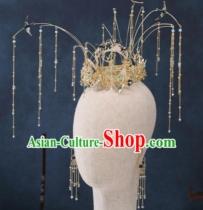 Traditional Chinese Wedding Handmade Tassel Phoenix Coronet Ancient Bride Hairpins Hair Accessories Complete Set