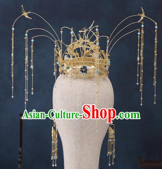 Traditional Chinese Wedding Handmade Tassel Phoenix Coronet Ancient Bride Hairpins Hair Accessories Complete Set