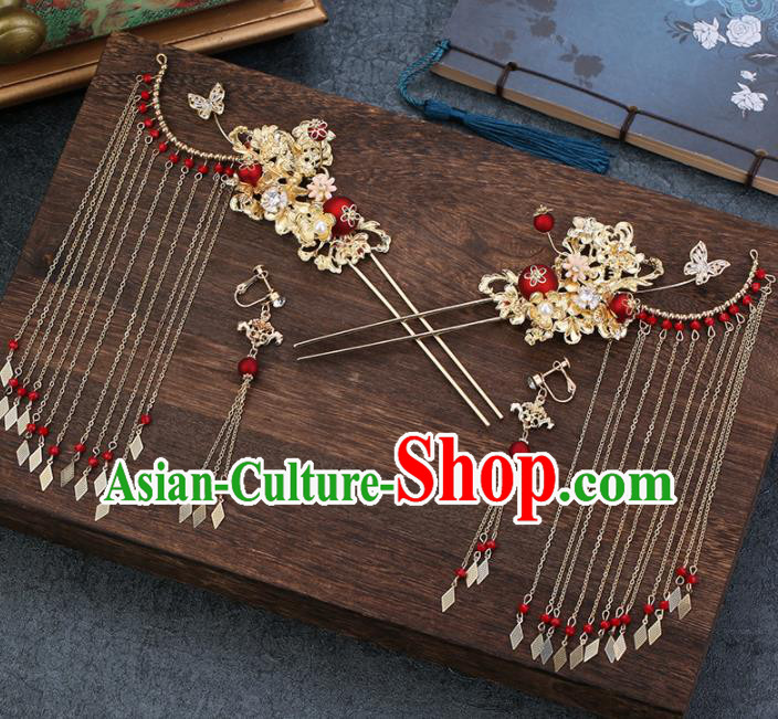 Traditional Chinese Wedding Handmade Hair Comb Ancient Bride Hairpins Hair Accessories Complete Set