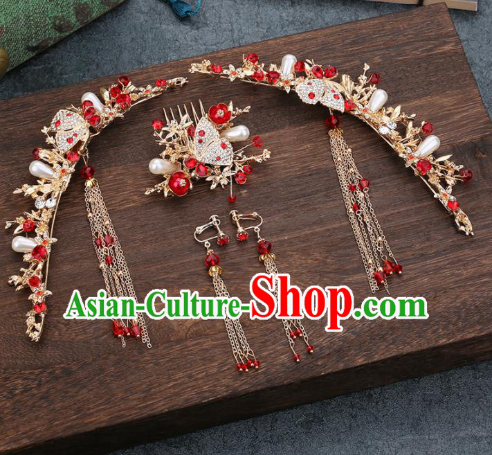 Traditional Chinese Wedding Handmade Crystal Hair Comb Ancient Bride Hairpins Hair Accessories Complete Set