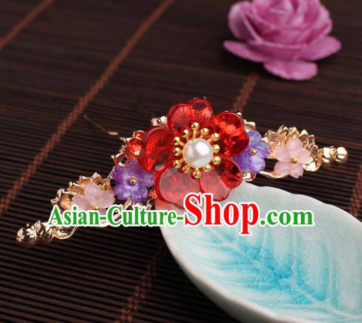 Traditional Chinese Hanfu Red Plum Hair Clip Ancient Court Princess Hairpins Handmade Hair Accessories for Women