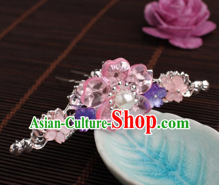 Traditional Chinese Hanfu Pink Plum Hair Clip Ancient Court Princess Hairpins Handmade Hair Accessories for Women