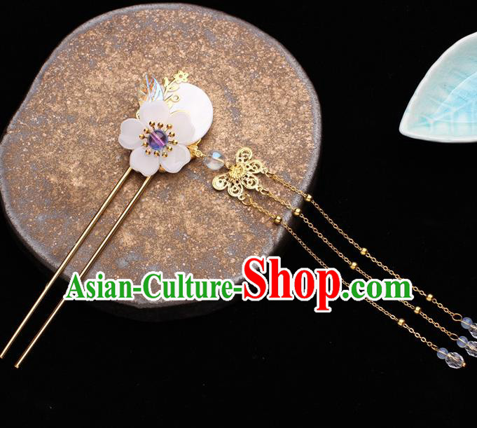 Traditional Chinese Hanfu Golden Tassel Hair Clip Ancient Court Princess Plum Hairpins Handmade Hair Accessories for Women