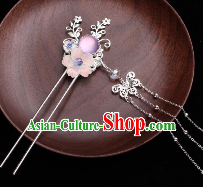 Traditional Chinese Hanfu Pink Sakura Tassel Hair Clip Ancient Court Princess Hairpins Handmade Hair Accessories for Women