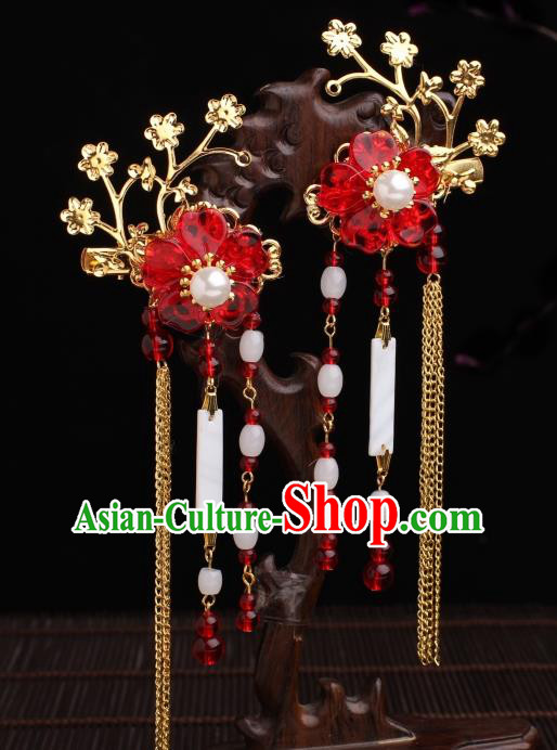 Traditional Chinese Hanfu Red Plum Hair Claws Ancient Court Princess Hairpins Hair Accessories for Women