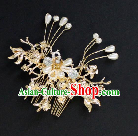 Traditional Chinese Wedding Handmade Golden Hair Comb Ancient Bride Hairpins Hair Accessories Complete Set