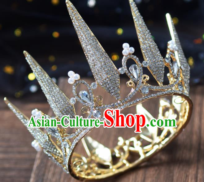 Handmade Baroque Princess Zircon Round Royal Crown Bride Wedding Hair Accessories for Women