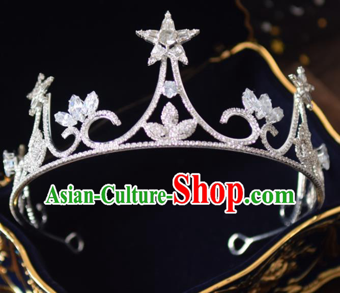 Handmade Baroque Princess Zircon Star Royal Crown Bride Wedding Hair Accessories for Women