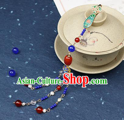 Traditional Chinese Handmade Blueing Tassel Brooch Hanfu Breastpin Jewelry Accessories for Women