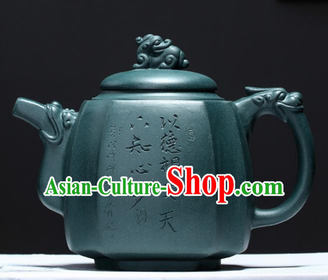 Traditional Chinese Handmade Carving Bamboo Zisha Teapot Green Clay Pottery Teapot