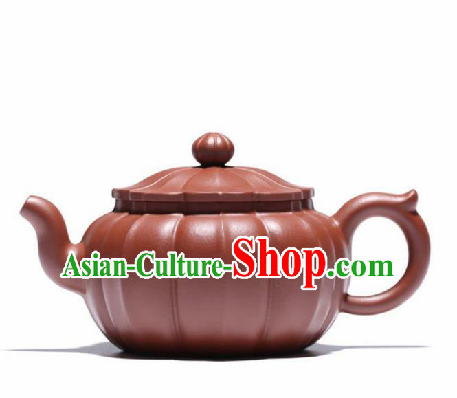 Traditional Chinese Handmade Carving Chrysanthemum Zisha Teapot Dark Red Clay Pottery Teapot