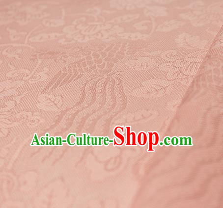 Traditional Chinese Classical Phoenix Flowers Pattern Pink Silk Fabric Ancient Hanfu Dress Silk Cloth