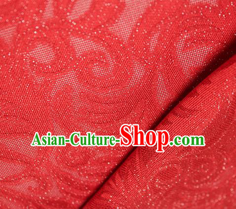 Traditional Chinese Classical Ombre Flowers Pattern Red Silk Fabric Ancient Hanfu Dress Silk Cloth