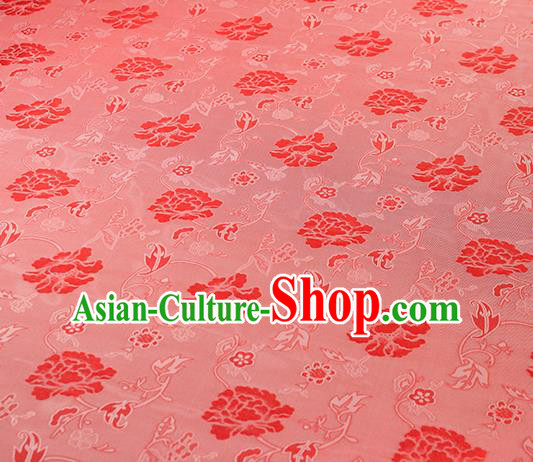 Traditional Chinese Classical Twine Peony Pattern Red Silk Fabric Ancient Hanfu Dress Silk Cloth