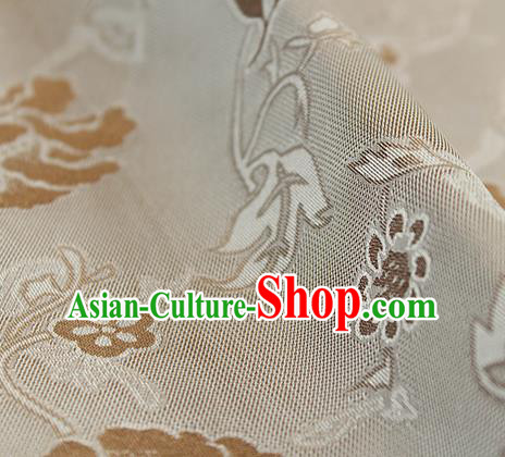 Traditional Chinese Classical Twine Peony Pattern Khaki Silk Fabric Ancient Hanfu Dress Silk Cloth