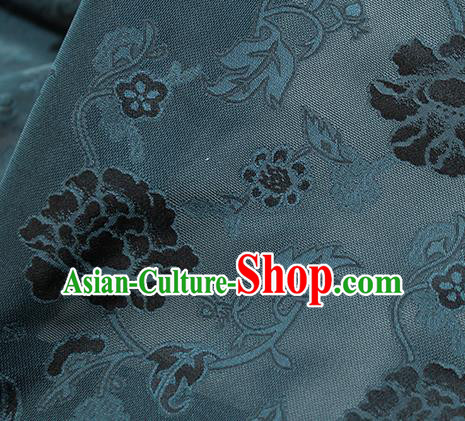 Traditional Chinese Classical Twine Peony Pattern Atrovirens Silk Fabric Ancient Hanfu Dress Silk Cloth