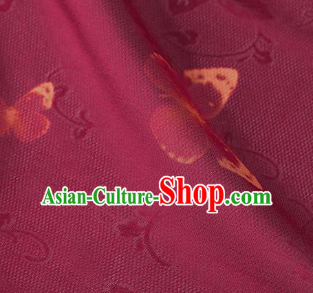 Traditional Chinese Classical Butterfly Pattern Wine Red Silk Fabric Ancient Hanfu Dress Silk Cloth