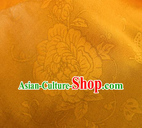 Traditional Chinese Classical Peony Butterfly Pattern Yellow Silk Fabric Ancient Hanfu Dress Silk Cloth