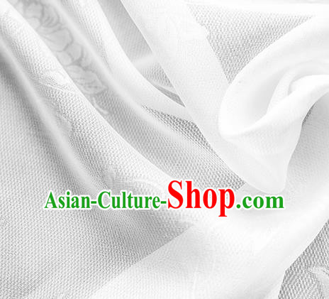 Traditional Chinese Classical Peony Butterfly Pattern White Silk Fabric Ancient Hanfu Dress Silk Cloth