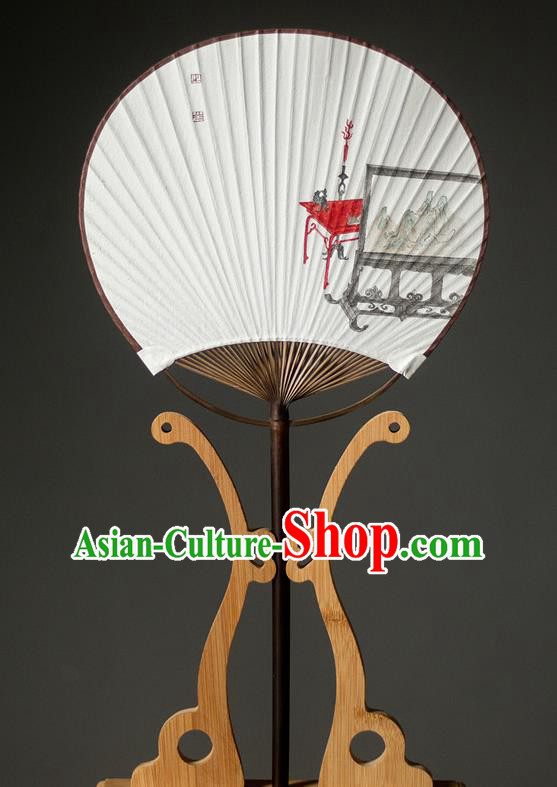 Traditional Chinese Handmade White Paper Palace Fans Handmade Painting Fans