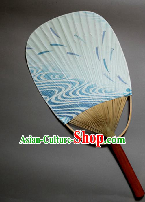 Traditional Chinese Handmade Blue Paper Palace Fans Bamboo Fans