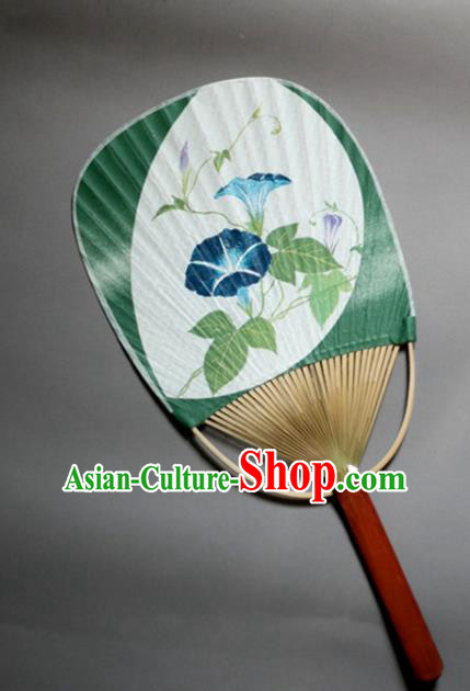 Traditional Chinese Handmade Printing Petunia Green Paper Palace Fans Bamboo Fans