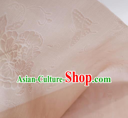 Traditional Chinese Classical Peony Butterfly Pattern Design Pink Silk Fabric Ancient Hanfu Dress Silk Cloth