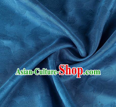 Traditional Chinese Classical Auspicious Cloud Pattern Design Deep Blue Silk Fabric Ancient Hanfu Dress Silk Cloth