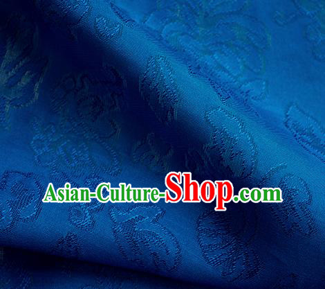 Traditional Chinese Classical Peony Flowers Pattern Design Royalblue Silk Fabric Ancient Hanfu Dress Silk Cloth