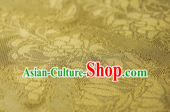 Traditional Chinese Classical Cirrus Flowers Pattern Design Yellow Silk Fabric Ancient Hanfu Dress Silk Cloth