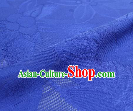 Traditional Chinese Classical Lily Flowers Pattern Design Royalblue Silk Fabric Ancient Hanfu Dress Silk Cloth