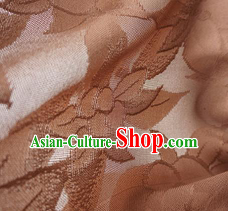 Traditional Chinese Classical Lily Flowers Pattern Design Brown Silk Fabric Ancient Hanfu Dress Silk Cloth