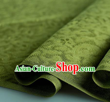 Traditional Chinese Classical Apricot Flowers Pattern Design Olive Green Silk Fabric Ancient Hanfu Dress Silk Cloth