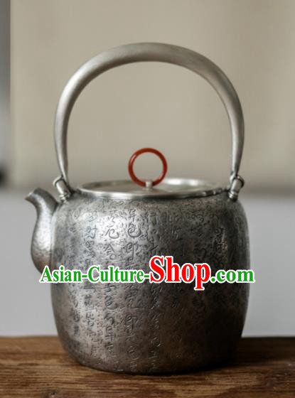 Traditional Chinese Handmade Kung Fu Teapot Silver Carving Teapot