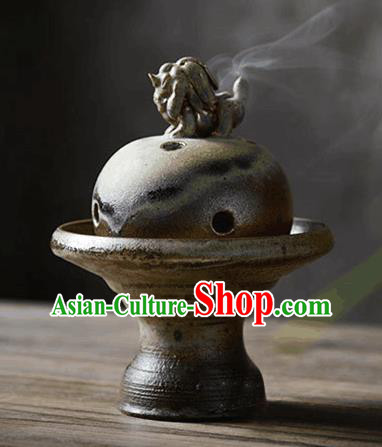 Chinese Classical Handmade Pottery Censer Dark Red Clay Incense Burner