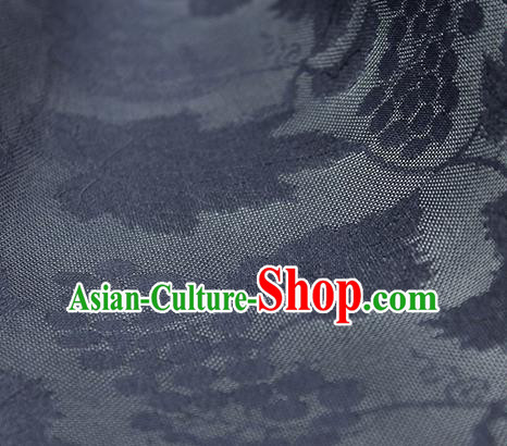 Traditional Chinese Classical Grape Pattern Navy Silk Fabric Ancient Hanfu Silk Cloth