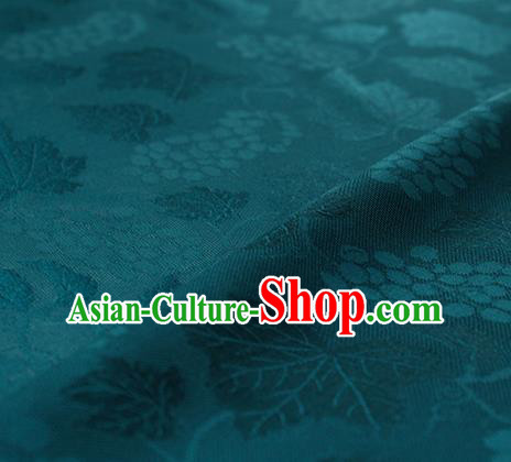 Traditional Chinese Classical Grape Pattern Deep Green Silk Fabric Ancient Hanfu Silk Cloth