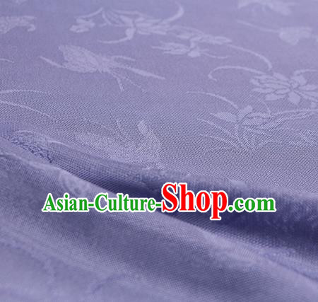 Traditional Chinese Classical Butterfly Lotus Pattern Lilac Silk Fabric Ancient Hanfu Silk Cloth