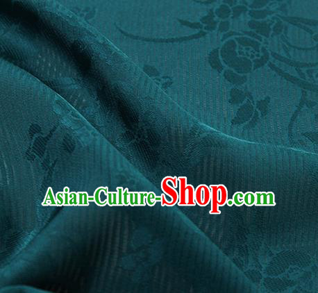 Traditional Chinese Classical Flowers Pattern Deep Green Silk Fabric Ancient Hanfu Silk Cloth