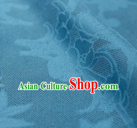 Traditional Chinese Classical Autumn Flowers Pattern Lake Blue Silk Fabric Ancient Hanfu Dress Silk Cloth